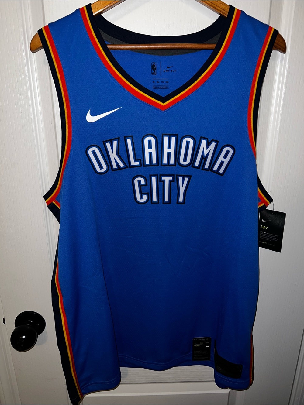 Nike Blue Oklahoma City Basketball Jersey with Red, Yellow & Black Trim